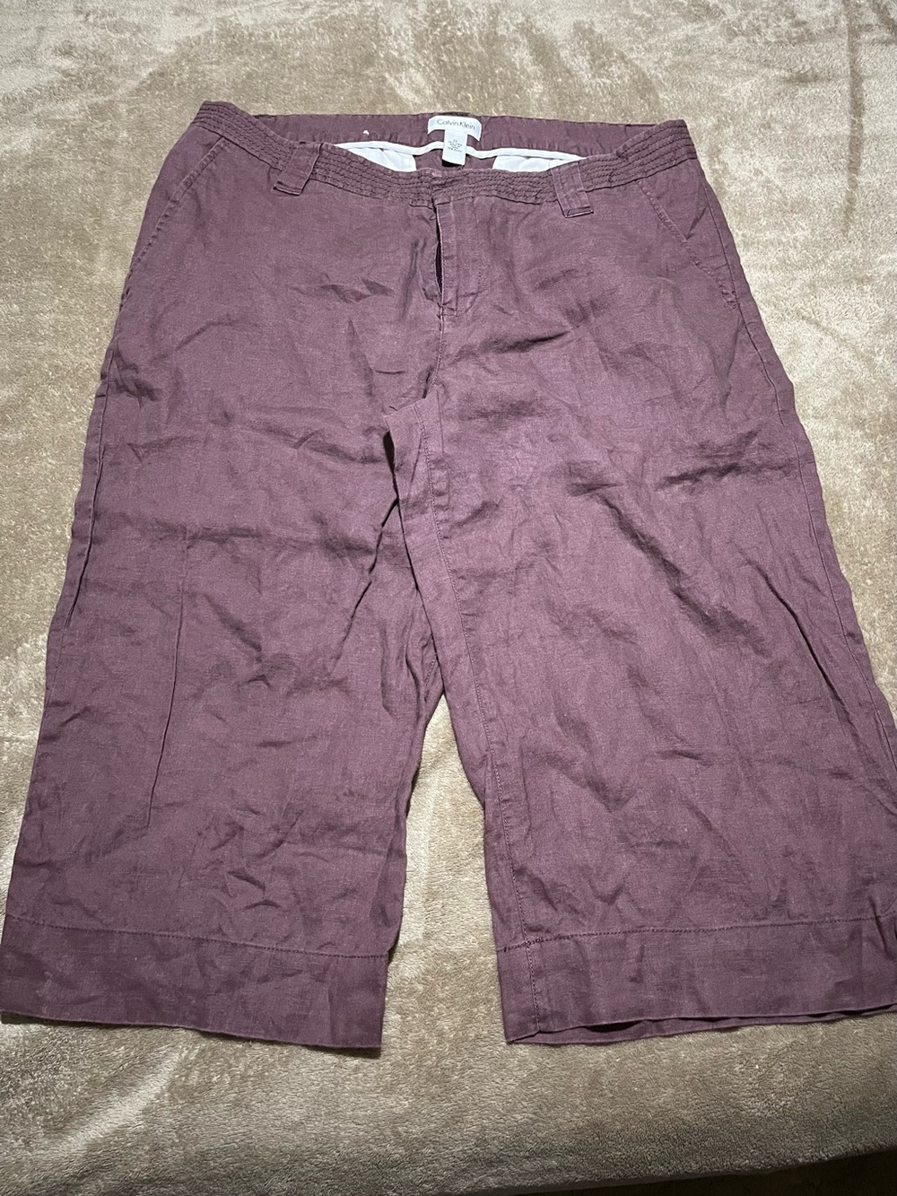 Calvin Klein Casual Linen-Blend Capris in Plum-Size 12